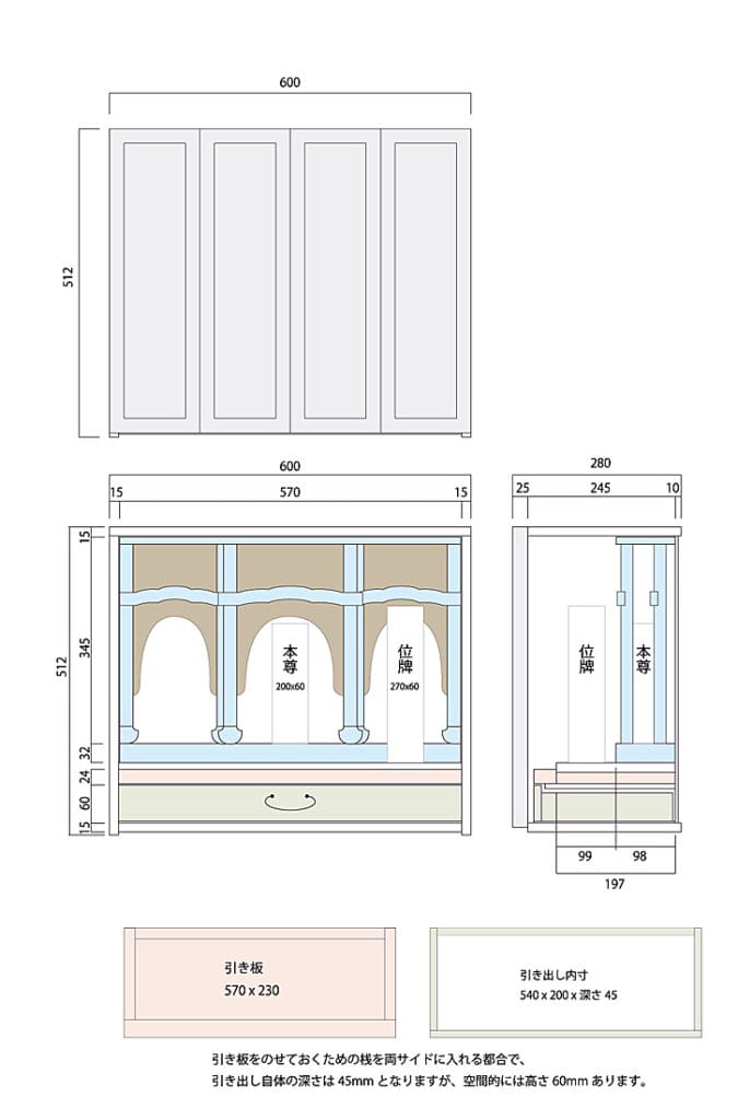 仏壇のリメイク　寸法図